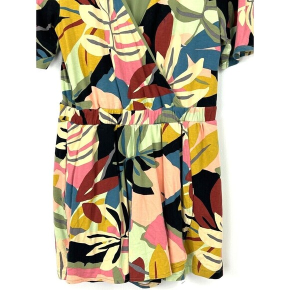 Loft Beach Romper Womens XS Colorful Tropical Print Faux Wrap Pockets Comfort T4 - Picture 7 of 12